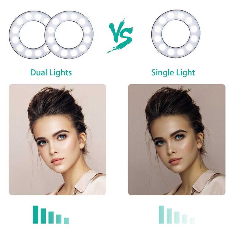 NexiGo 3.5 Inch Dual Selfie Ring Light with Moible Phone & Webcam Holder, 3-Light Modes, 10 Brightness Levels, LED Ringlight with Tripod Stand, for Live Streaming Makeup Video Conference - Image 2